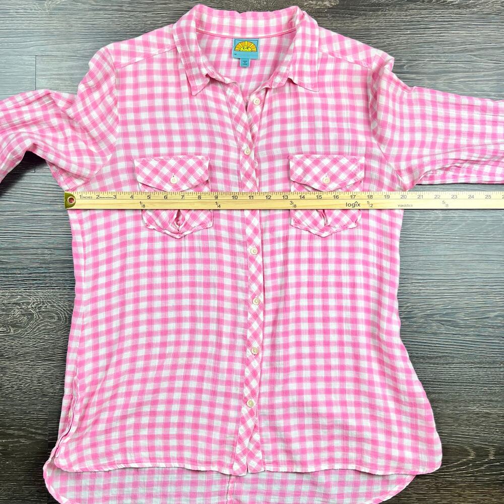 C&C California Women’s Long Sleeve Button Up Shirt Pink Plaid Sz‎ M 100% Cotton - Picture 7 of 12